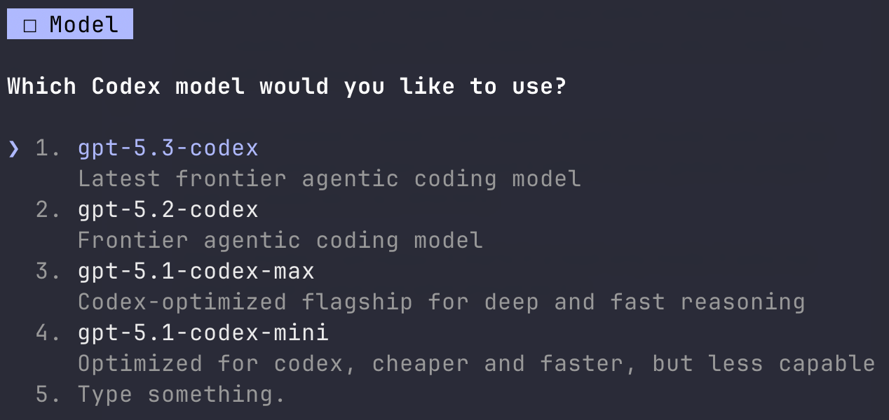 Claude Code asking which Codex model to pick and what reasoning level to use