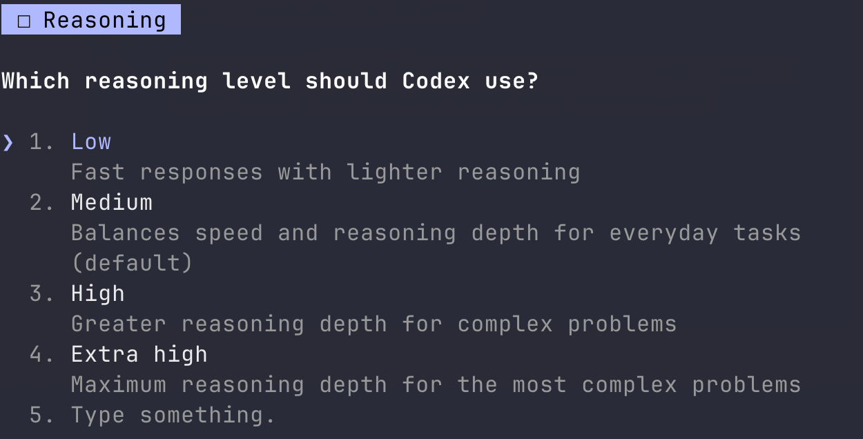 Claude Code asking which reasoning level to use for the selected Codex model