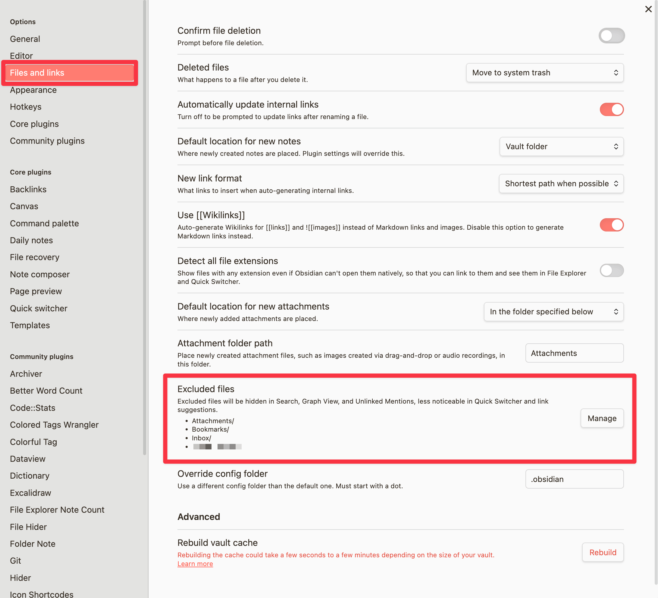 Excluding notes from Graph view setting in Obsidian