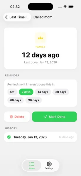 Item detail with history