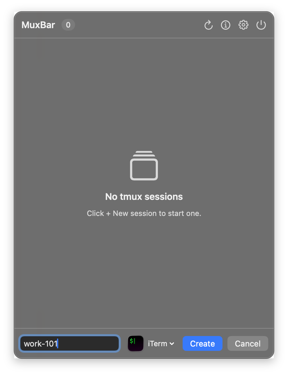 Creating a new tmux session from the panel