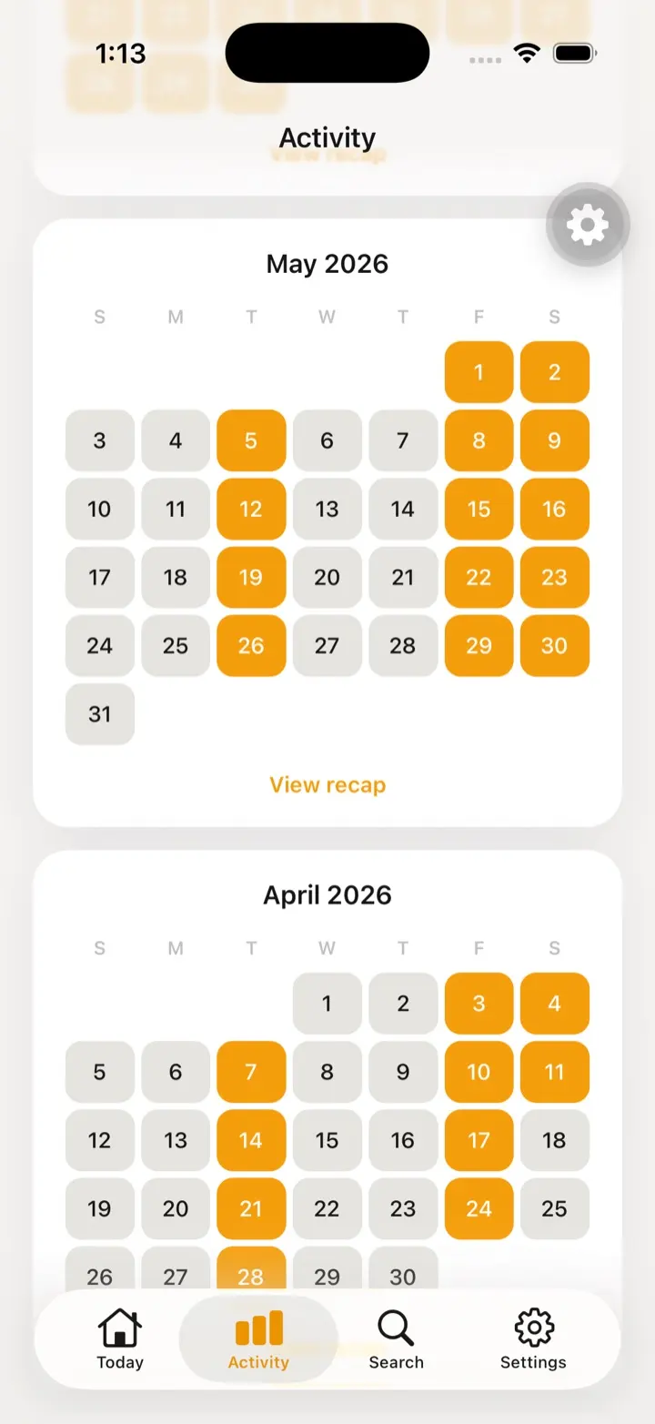 Month view on iOS where any past day can be tapped to backfill